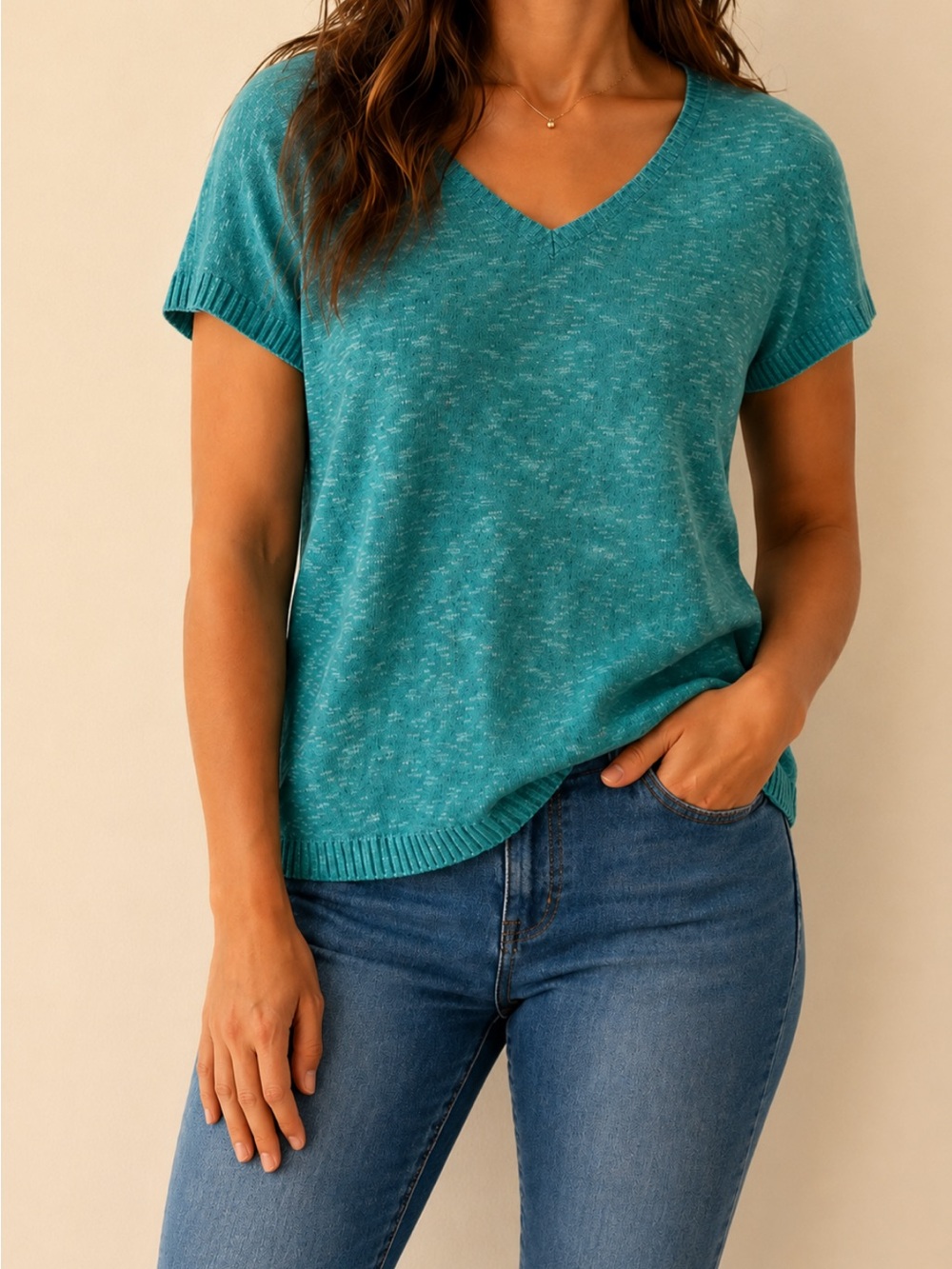 Eileen Fisher Linen Cotton Knit V-Neck Sweater Top Small
